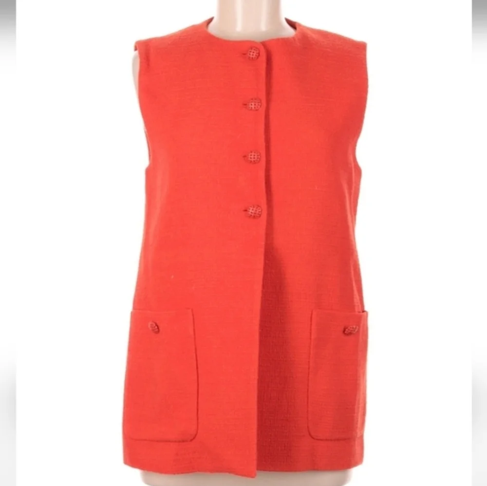 Zara textured tweed orange long vest top size XS